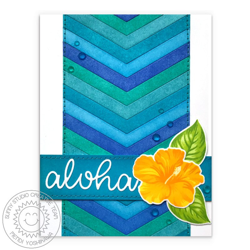 Sunny Studio Stamps Aloha Hibiscus Card (using Frilly Frames Chevron Background Metal Cutting Dies)