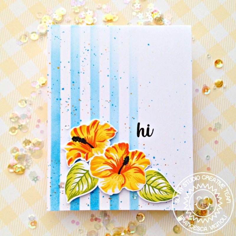 Sunny Studio Stamps Hawaiian Hibiscus Layered Flower Striped Card by Franci 