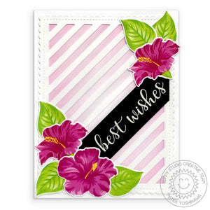 Sunny Studio Stamps Hawaiian Hibiscus Best Wishes Wedding Card (using Frilly Frames Stripes Striped Metal Cutting Dies)