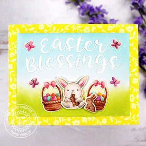Sunny Studio Stamps Bunny with Easter Baskets & Chocolate Bunnies Blessings Card (using Hayley Uppercase Alphabet Dies)