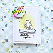 Sunny Studio You Hold My Heart Polar Bear with Rainbow Balloons Valentine's Day Card (using Heart Bouquet 2x3 Mini Clear Stamps)