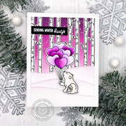 Sunny Studio Sending Winter Hugs Polar Bear Holding Balloons Valentine's Day Card (using Heart Bouquet 2x3 Mini Clear Stamps)