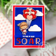 Sunny Studio You Make My Heart Soar Girl Holding Balloons Valentine's Day Card (using Heart Bouquet 2x3 Mini Clear Stamps)