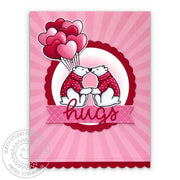 Sunny Studio Bear Hugs Red & Pink Sunburst Valentine's Day Balloons Card (using Heart Bouquet Mini 2x3 Clear Stamps)