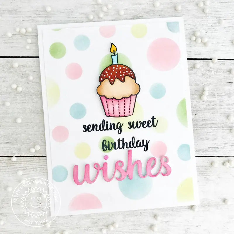 Sunny Studio Stamps Heartfelt Wishes Pastel Polka-Dot Cupcake Birthday Card