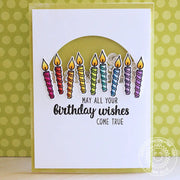 Sunny Studio Stamps Birthday Wishes Rainbow Candle Shaker Card using Heartfelt Wishes Candle Metal Cutting Die