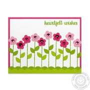 Sunny Studio Stamps Heartfelt Wishes Pink Flower Border Card using Stitched Scalloped Border Metal Cutting Dies