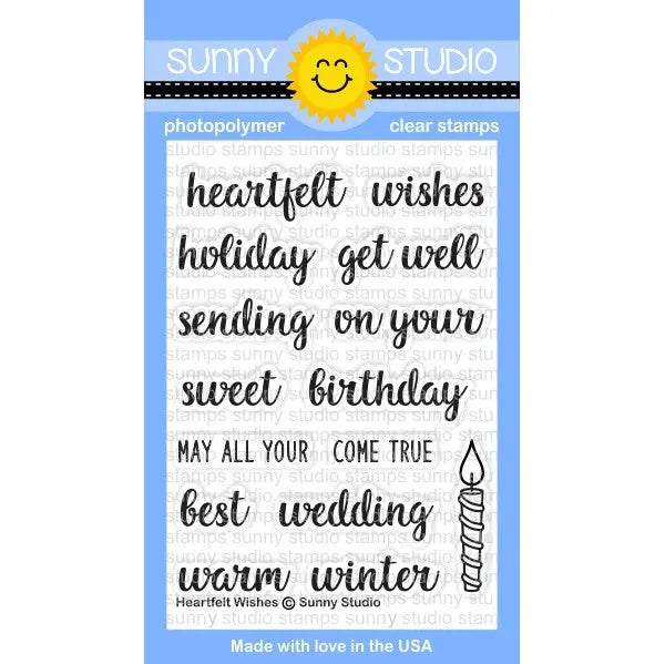 Sunny Studio Stamps 3x4 Heartfelt Wishes Clear Photopolymer Sentiment Stamp Set