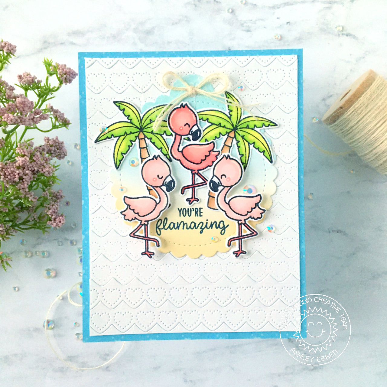 Sunny Studio Fabulous Flamingos & Palm Trees Summer Card (using Sending Sunshine 2x3 Stamps)