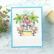Sunny Studio Stamps Flamingos and Palm Trees Summer Handmade Encouragement Card (using Stitched Scalloped Circle Tag Die)
