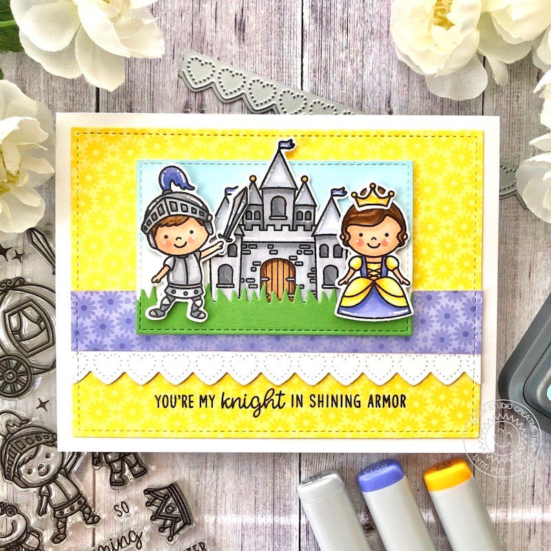 Sunny Studio You're My Knight In Shining Armor Fairytale Princess with Castle Handmade Card using Enchanted 4x6 Clear Stamps