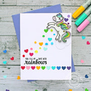 Sunny Studio Prancing Pegasus Rainbow Trailing Heart Confetti Handmade Card by Vanessa Menhorn