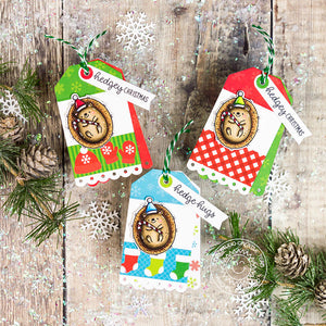 Sunny Studio Stamps Punny Hedgehog Handmade Christmas Gift Tags (using Hedgey Holidays 2x3 Clear Photopolymer Stamp Set)