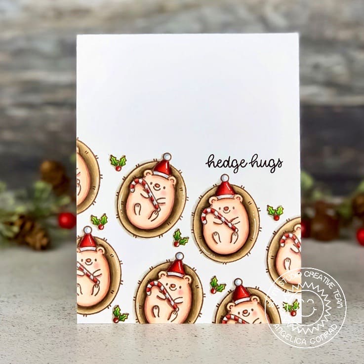 Sunny Studio Punny Hedgehog Hedge Hugs Handmade Holiday Christmas Card using Hedgey Holidays 2x3 Clear Photopolymer Stamps