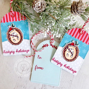 Sunny Studio Stamps Hedgehog Candy Cane Red & Pink Striped Snowflake Handmade Christmas Holiday Gift Tags (using Holiday Cheer 6x6 Patterned Paper Pad Pack)