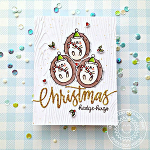 Sunny Studio Punny Hedge Hugs Wood Embossed Hedgehog Handmade Christmas Card using Hedgey Holidays Clear Photopolymer Stamps