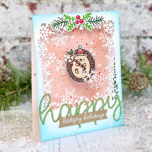 Sunny Studio Spinning Hedgehog Punny Handmade Holiday Christmas Card using Hedgey Holidays 2x3 Clear Photopolymer Stamps