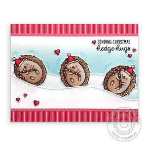 Sunny Studio Candy Cane Striped Rolling Hedgehogs Punny Christmas Card using Hedgey Holidays 2x3 Clear Photopolymer Stamps