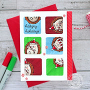 Sunny Studio Punny Peeking Hedgehogs Grid Style Handmade Christmas Card using Hedgey Holidays 2x3 Clear Photopolymer Stamps