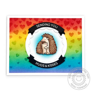 Sunny Studio Sending You Hugs and Kisses Rainbow Hedgehog Card (using Cascading Heart 3x4 Background Stamps)