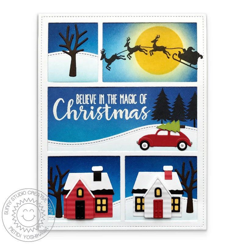 Sunny Studio Stamps Winter Scene Christmas Card using Comic Strip Dies