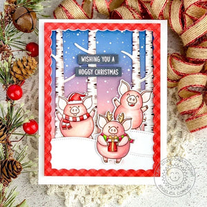 Sunny Studio Wishing You A Hoggy Christmas Punny Pig Holiday Card (using Hogs & Kisses 3x4 Clear Stamps)