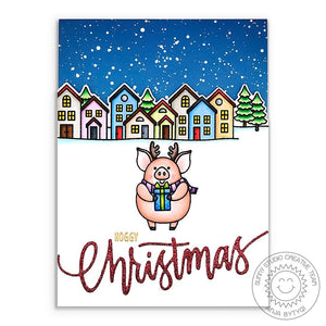 Sunny Studio Hoggy Christmas Punny Pig Holiday Card (using Hogs & Kisses 3x4 Clear Stamps)