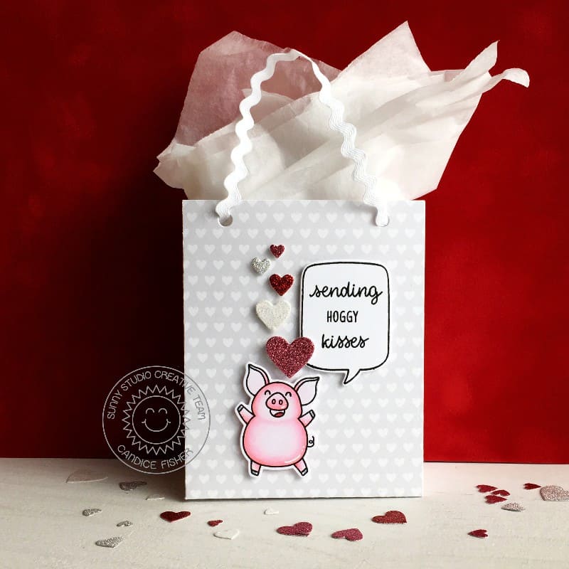 Sunny Studio Sending Hoggy Kisses Pig Valentine's Day Sweet Treats Gift Bag (using Hogs & Kisses 3x4 Clear Stamps)