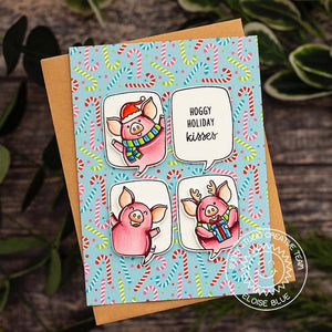 Sunny Studio Pigs in Speech Bubbles Candy Cane Holiday Christmas Card (using Hogs & Kisses 3x4 Clear Stamps)