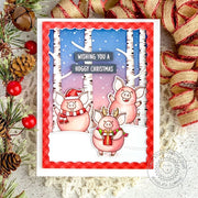 Sunny Studio Stamps Hogs & Kisses Winter Pig with Birch Trees Holiday Christmas Card (using Rustic Winter Metal Cutting Dies)