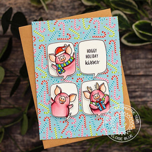 Sunny Studio Stamps Candy Cane and Piggy Handmade Christmas Holiday Card by Eloise Blue (using Very Merry 6x6 Patterned Paper Pack)
