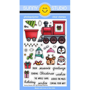 Sunny Studio Holiday Express Christmas Train with Critters 4x6 Clear Photopolymer Stamp Set
