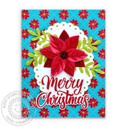 Sunny Studio Stamps Blue Poinsettia Scalloped Oval Holiday Christmas Card (using Scalloped Oval Mat 2 Metal Cutting Dies)
