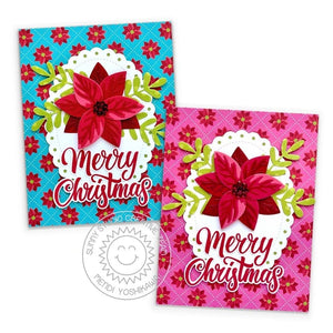Sunny Studio Poinsettia Scalloped Oval Holiday Christmas Cards Set (using Joyful Holiday 6x6 Patterned Paper Pad)