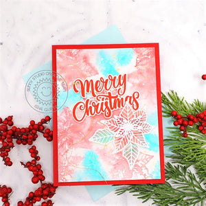 Sunny Studio Watercolor Poinsettia Handmade Holiday Card (using Classy Christmas 4x6 Clear Stamps)