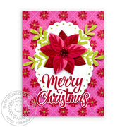 Sunny Studio Stamps Pink Poinsettia Scalloped Oval Holiday Christmas Card (using Pristine Poinsettia Metal Cutting Dies)