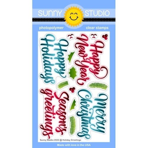 Sunny Studio Holiday Greetings Christmas Seaon's Greetings Sentiments 4x6 Clear Photopolymer Stamps SSCL-338