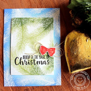 Sunny Studio Christmas Tree Garland Branches with Red Bow Card (using Holiday Style 4x6 Clear Layering Stamps)