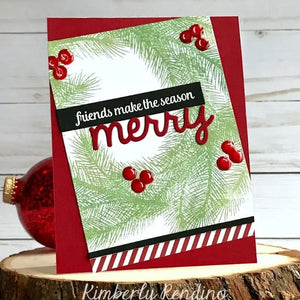Sunny Studio Large Sprig Wreath with Berries Christmas Card (using Holiday Style 4x6 Clear Layering Stamps)