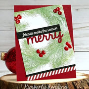 Sunny Studio Christmas Wreath with Berries Friends Make the Season Merry Holiday Card (using Merry Sentiments 3x4 Clear Stamps)