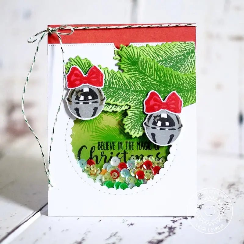 Sunny Studio Jingle Bell Sequins Shaker Christmas Card (using Holiday Style 4x6 Clear Layering Stamps)