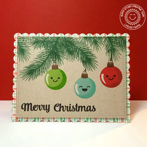 Sunny Studio Happy Smiley Face Ornaments Christmas Card (using Holiday Style 4x6 Clear Layering Stamps)