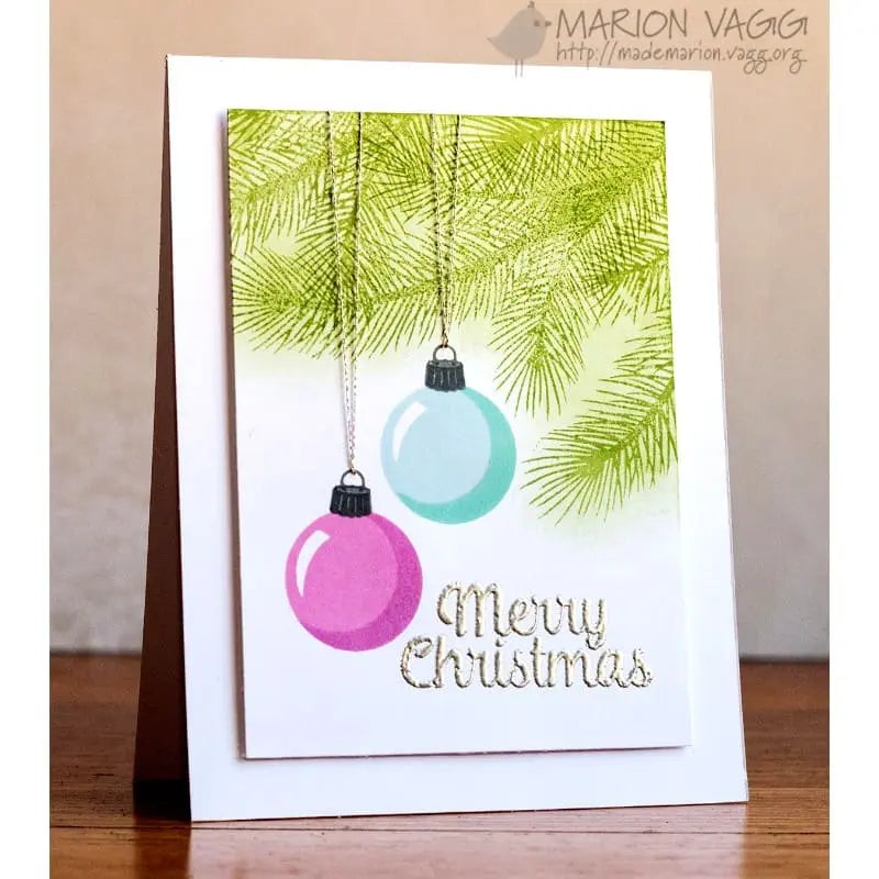 Sunny Studio Christmas Tree with Pink & Aqua Pastel Hanging Ornaments Card (using Holiday Style 4x6 Clear Layering Stamps)