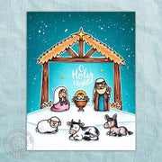 Sunny Studio O' Holy Night Religious Snowy Nativity Handmade Holiday Christmas Card (using Holy Night 4x6 Clear Stamps)