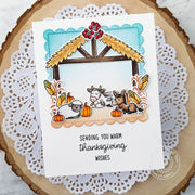 Sunny Studio Sending Warm Thanksgiving Wishes Animals in Stable with Corn & Pumpkins Fall Card using Holy Nights Clear Stamps