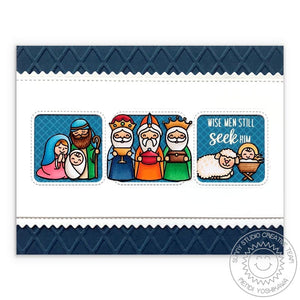 Sunny Studio Stamps Wise Men Still Seek Him Nativity Embossed Handmade Holiday Christmas Card (using Dapper Diamonds 6x6 Embossing Folder)