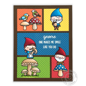Sunny Studio Stamps Home Sweet Gnome Colorblock Brown Grid Style Card