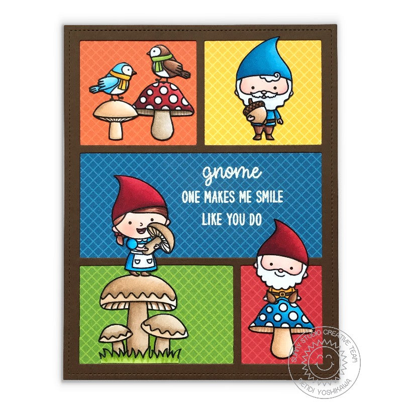 Sunny Studio Stamps Fall Gnome Card featuring Gingham Jewel Tones 6x6 Patterned Paper 