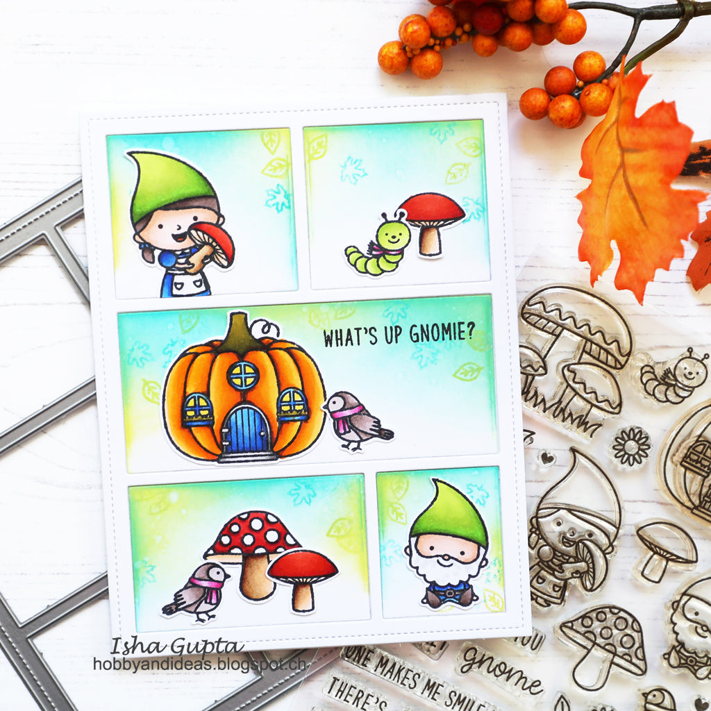 Sunny Studio Stamps What's up Gnomie Gnome Card using Comic Strip Everyday Metal Cutting Dies