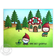 Sunny Studio Stamps Home Sweet Gnome Mushroom House Card featuring Fir Tree dies colored with Copic Markers